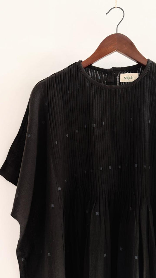 Balm Coal Sky handwoven khadi dress with Jamdani motifs and pleated detailing