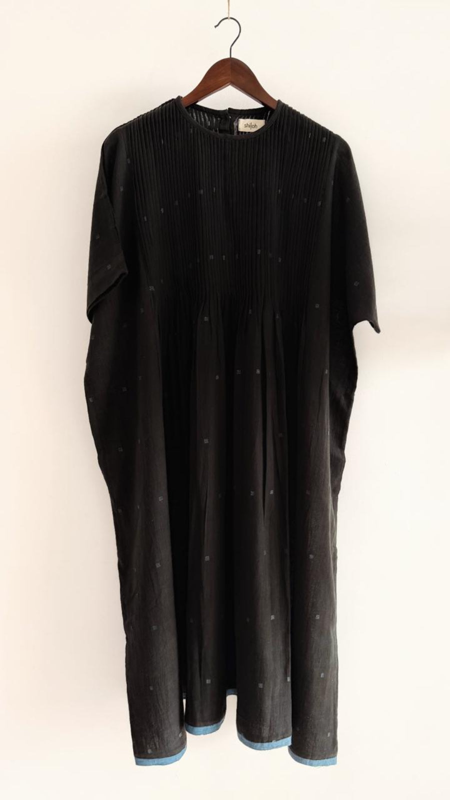 Full-length Balm Coal Sky relaxed handwoven khadi dress with blue hem detail